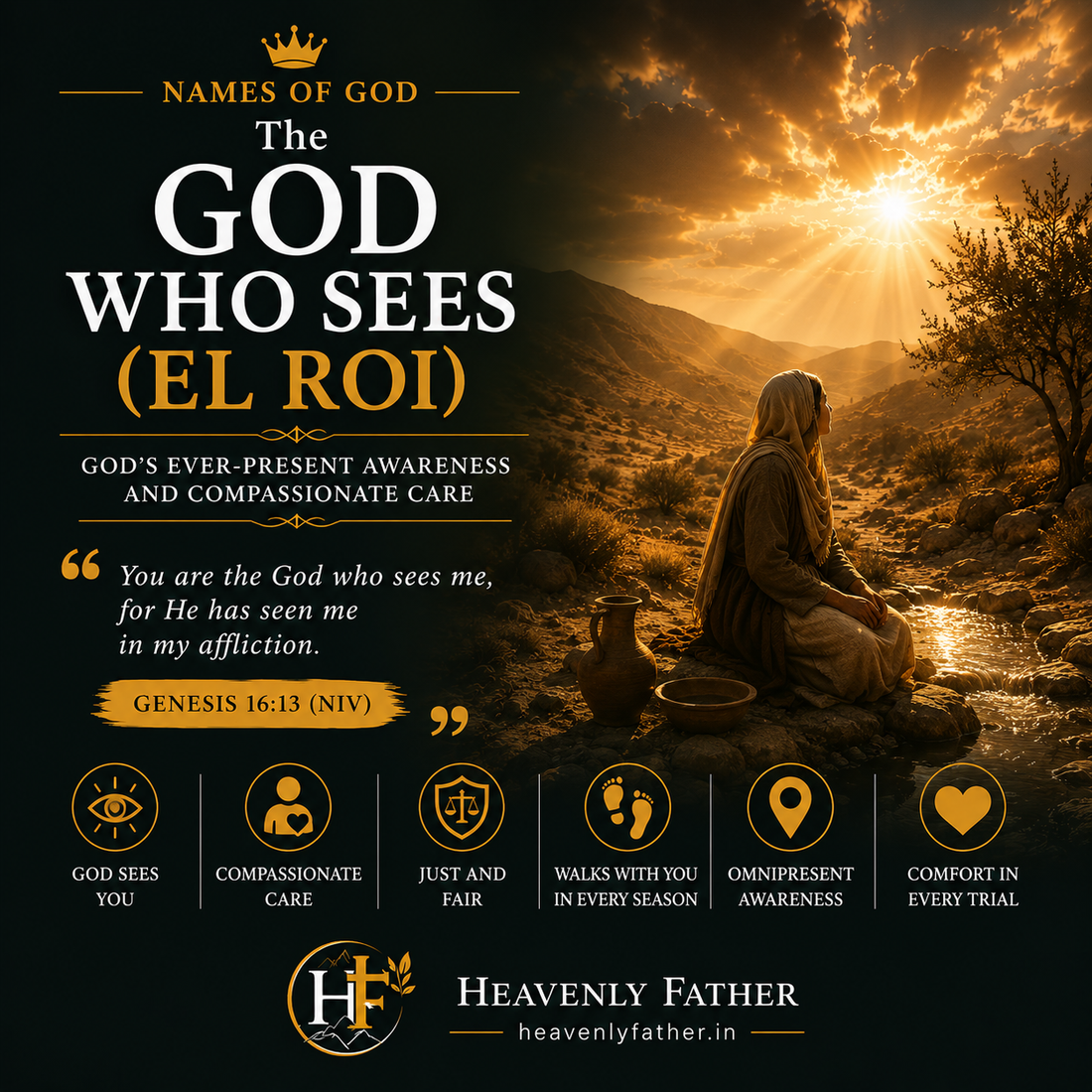 El Roi the God who sees — His compassionate watchful presence over Hagar and all who feel unseen, Genesis 16:13