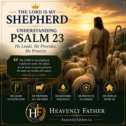 The Lord is my Shepherd — green pastures, still waters, and God's loving guidance and protection from Psalm 23