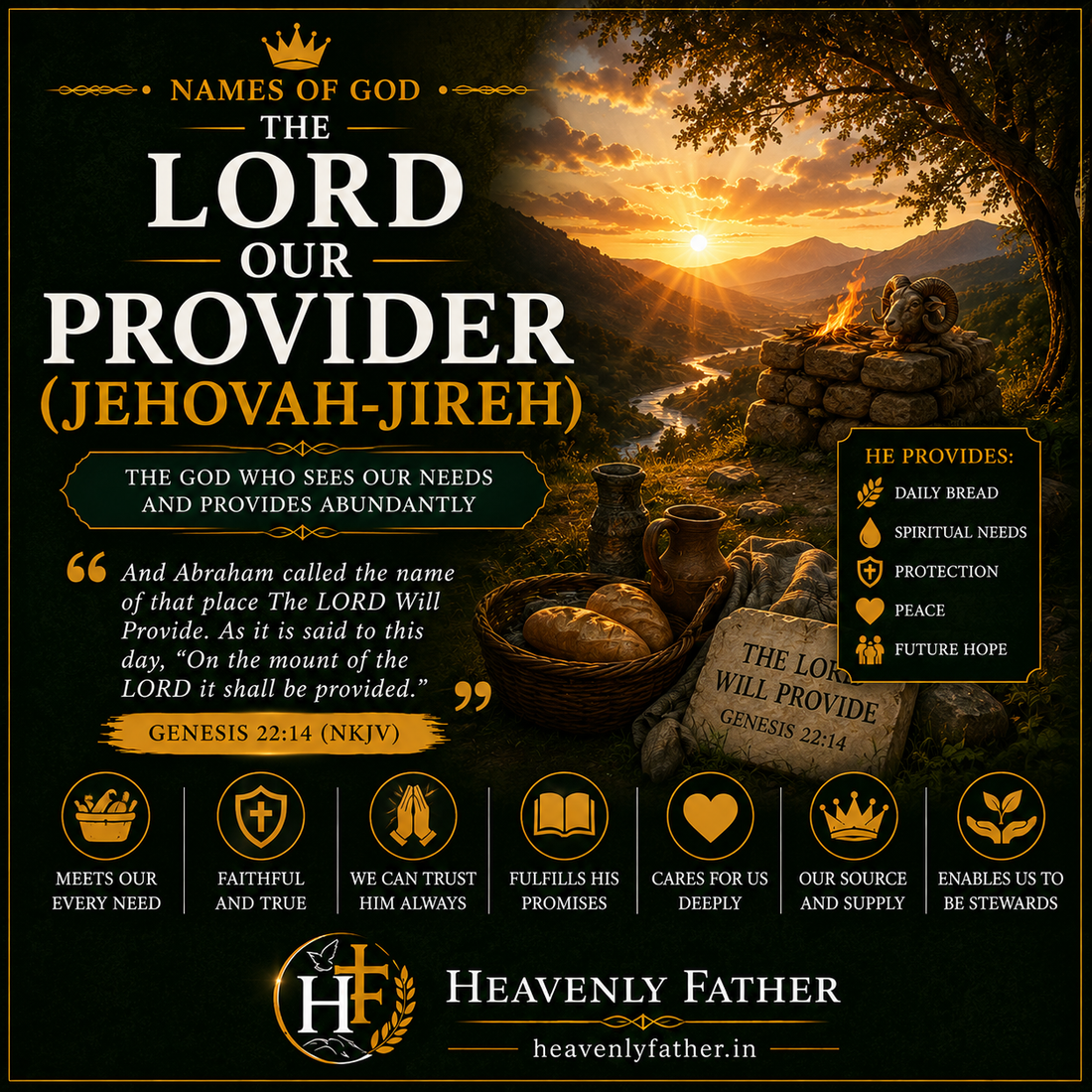 Jehovah-Jireh the Lord Our Provider — God's faithful provision for Abraham on the mountain, trusting His care, Genesis 22:14